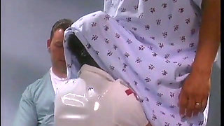 Slutty brunette nurse with big boobs in hot action
