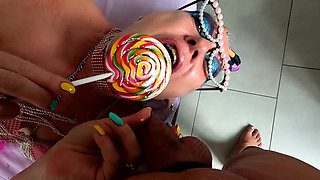 Mature Sow Loves Licking Lollipops and Cocks