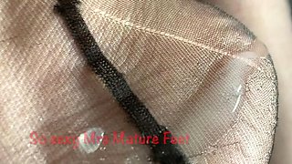 Mature British Granny Mrs Mature Feet Pleasures Lover with Big Natural Tits & Nylon Stockings - Amateur Homemade Cumshot on Feet