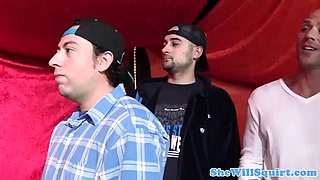 Gushing babes cumswapping threeway fun