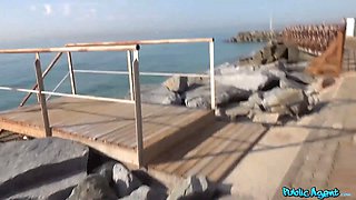 Beach babe screwed on a public beach and then in intimate swimming pool - public agent