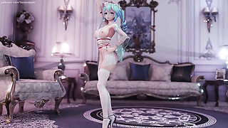 MikuMotion's 3D Hatsune Miku (g)i-Dle Queen Striptease - Busty Jiggle in Tight Uniform
