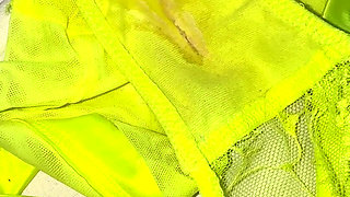 Worn Creamy Panties Inspection, Pissing in Panties in Shower - Small Tits Play