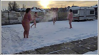 Swingers With Four People. Two Married Couples Play In The Snow Naked In Public. The Women Pee In The Snow And The Men Lick It Off