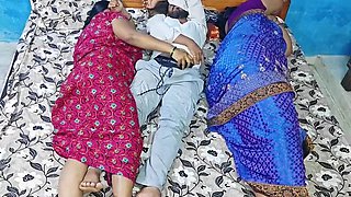 Stepson Fucks Desi Stepmom and Her Friend in Bed - Hot Indian Threesome Action