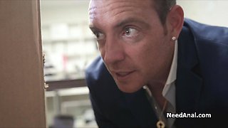 Bride to be sucking dick through shipping box hole