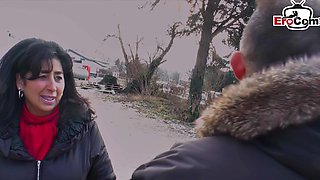 Fat German housewife with natural boobs fucked from the street