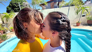 Kinky Mary Dares Me by the Pool - Wet Lesbian Teasing & Anal Plugs