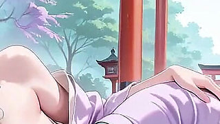 Purple Kimono Goddess! Can't Handle the Wetness Under the Red Torii Gate