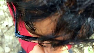 Latino with Glasses Sucks Cock Outdoor and Swallows Cum POV 1