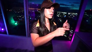 Brunette with big boobs and perky nipples fucks