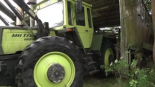 Old Farmer's Wife Waits in Barn for Husband - Amateur Lingerie Blowjob & Fucking