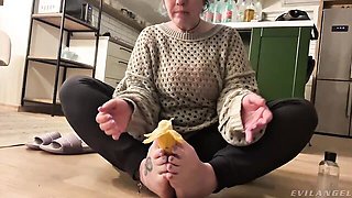 Rough anal masturbation in the kitchen with a hot babe Proxy Paige