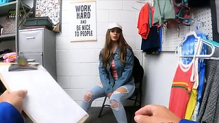 Ass fucking busty teen suspect at the back office
