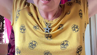 Slapping suncream on my boobs to do topless gardening! But then I got caught by a knock at my door! FAN REQUEST VIDEO!