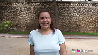 19 years old sex-addicted babe uses her ENORMOUS BOOBS to seduce a random guy!