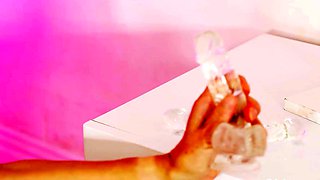 Old Mature Granny In Green Latex Toys Her Pussy