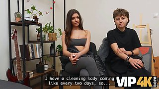 Vip4k. 2 pretty lesbos don't mind to having a threesome with a stranger from the teach