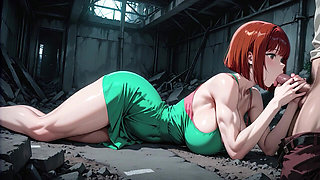 Redhead Anime Girl Fucked Hard in Ruined Factory - Dripping Cum All Over Her Big Ass