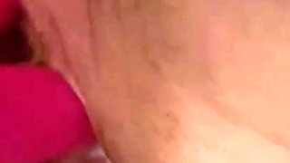 Wet, creamy pussy from playing with a dildo