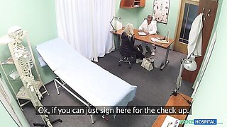 Fake Hospital doctor pounds her hard on the exam table under mint walls